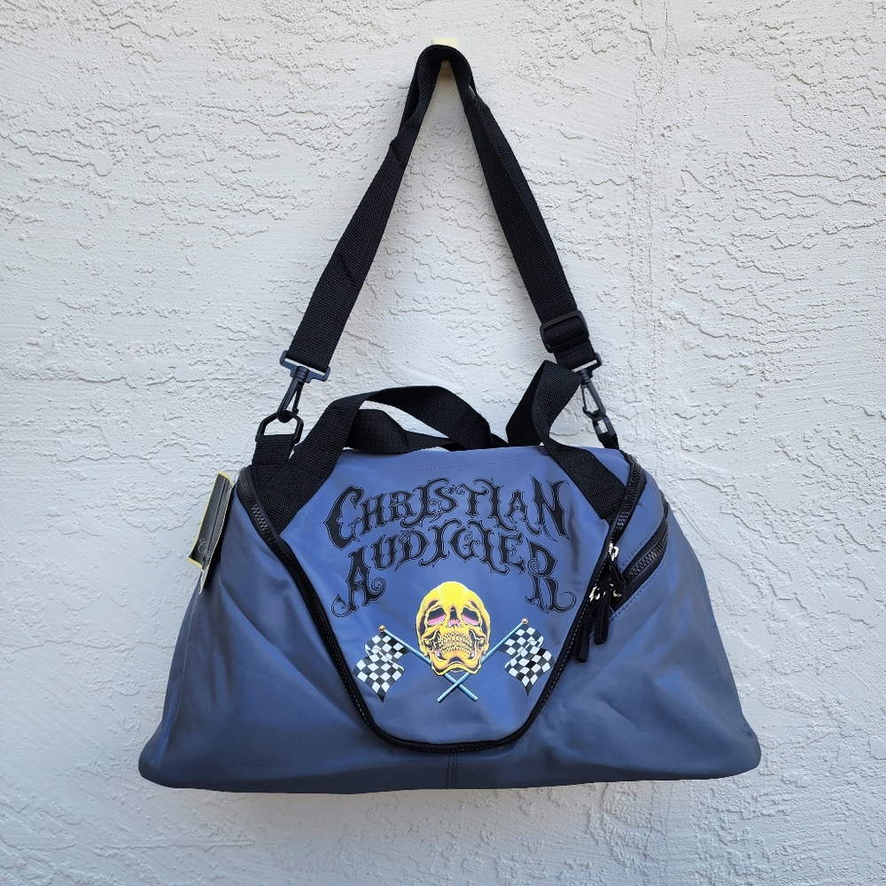 Christian Audigier Skull Flag Grey Duffel Gym New